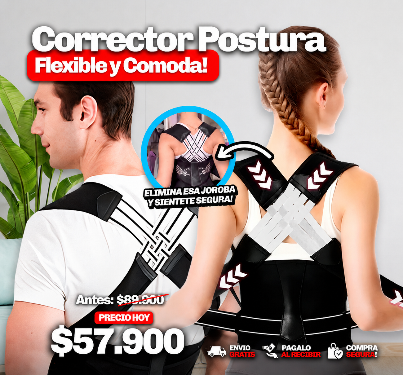 Corrector de Postura Flex Ajustable Unisex – Soporte para Espalda, Hombros y Lumbar