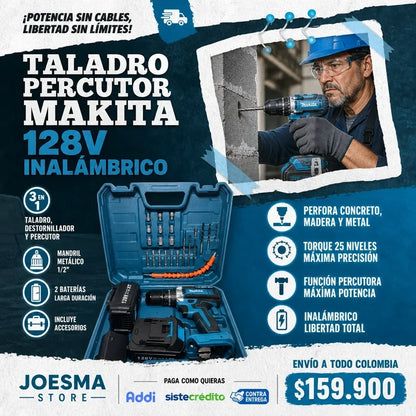 Taladro Percutor MAKITA 128V Mandril metalico 1/2" Inalambrico